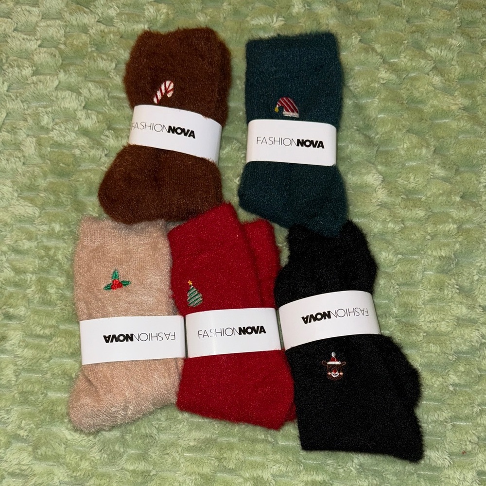Fashion Nova Festive Sock Collection - Brown, Green, Beige, Red, Black